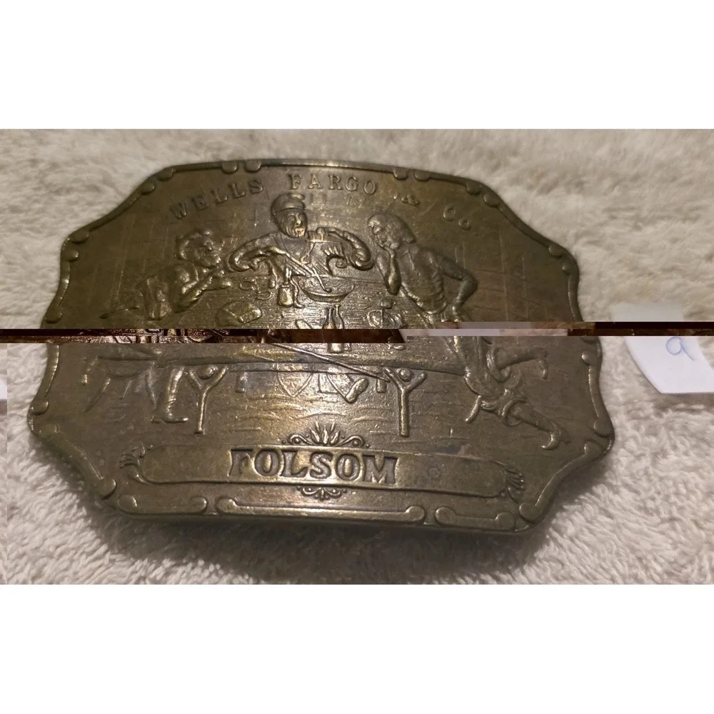 Vintage Wells Fargo & Co Folsom Brass Belt Buckle Old West Gambling Saloon 9